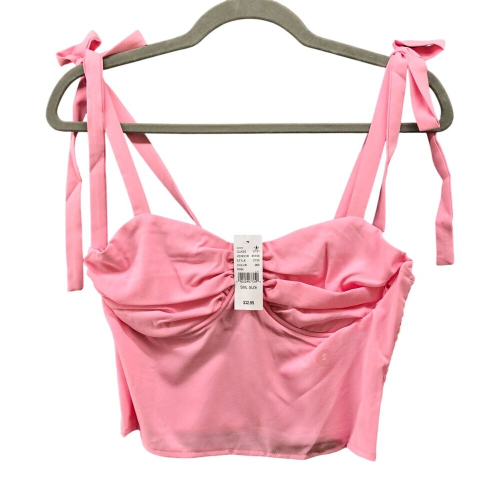 NWT‎ Pacsun Pink Cami Crop Top Womens S Corset Tie Strap Bustier Smocked